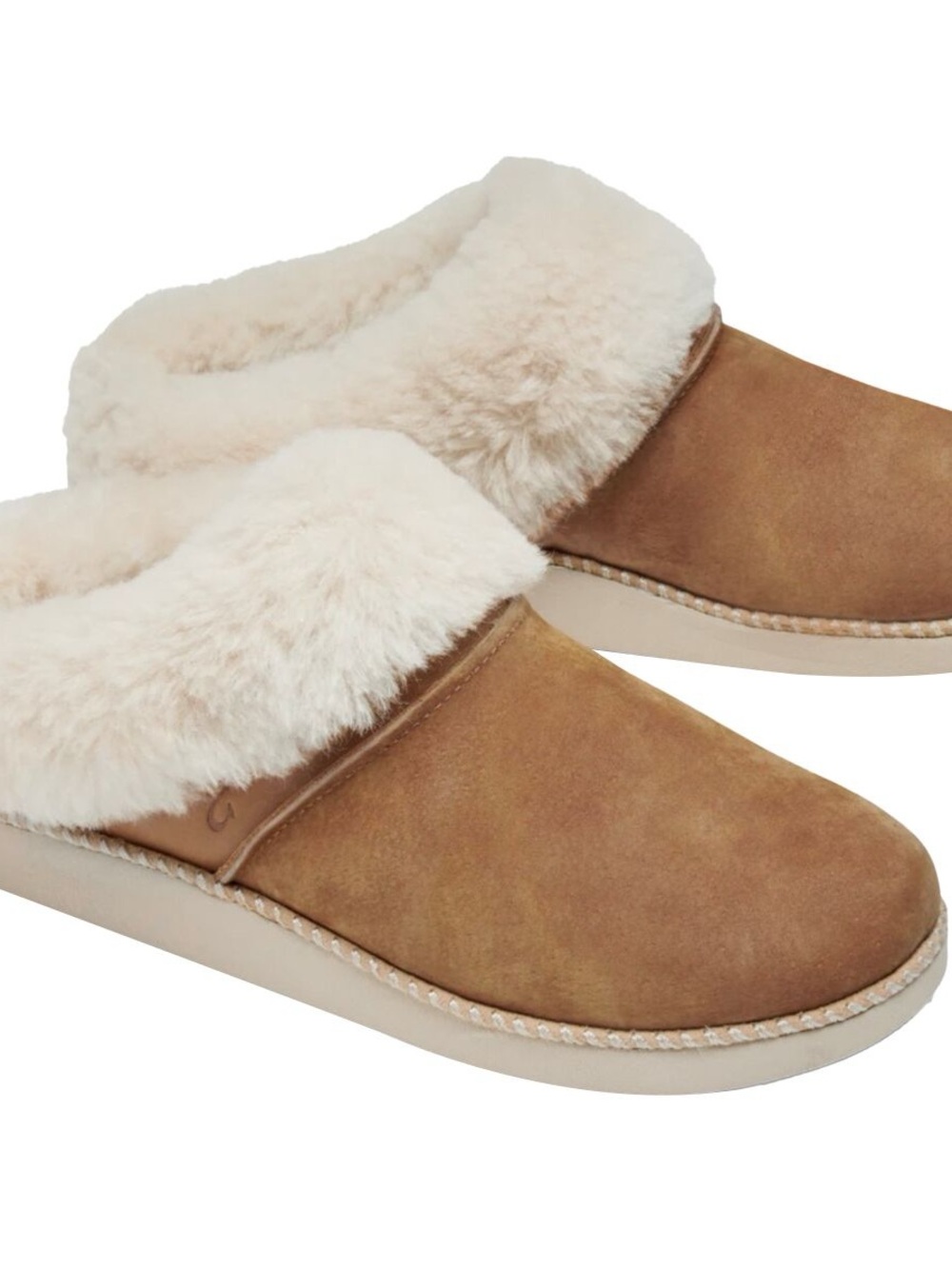 OluKai Women's Chestnut and Cream Shearling Slippers - Picture 2 of 13